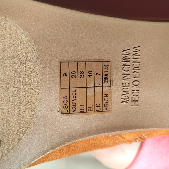 Brown suede women's stacked short heels booties zip up - Picture 6 of 7